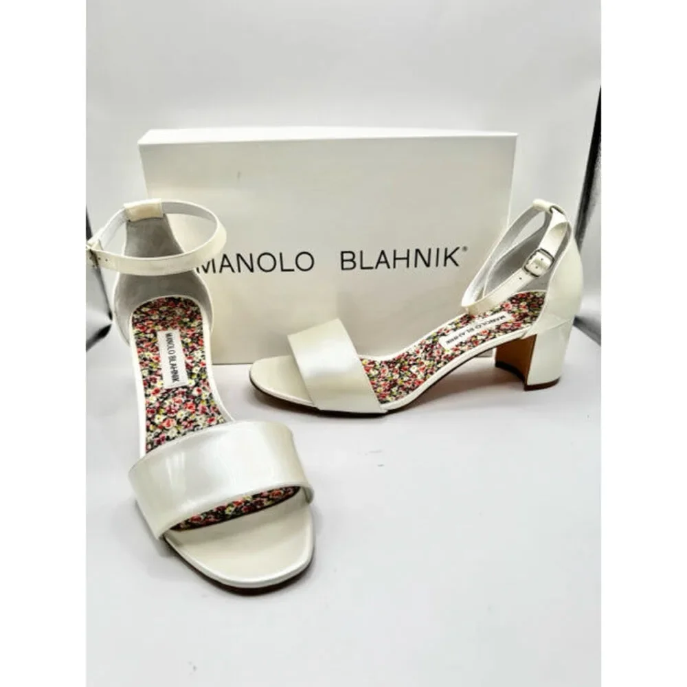 Shoe Size 12 MANOLO BLAHNIK Ivory PATENT Luxury - Sandals - Picture 1 of 5